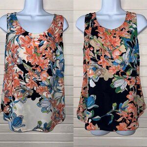 Chicos Sz 0 (SMALL) Reversible Tropical Floral Print Tank Sleeveless Cami EUC